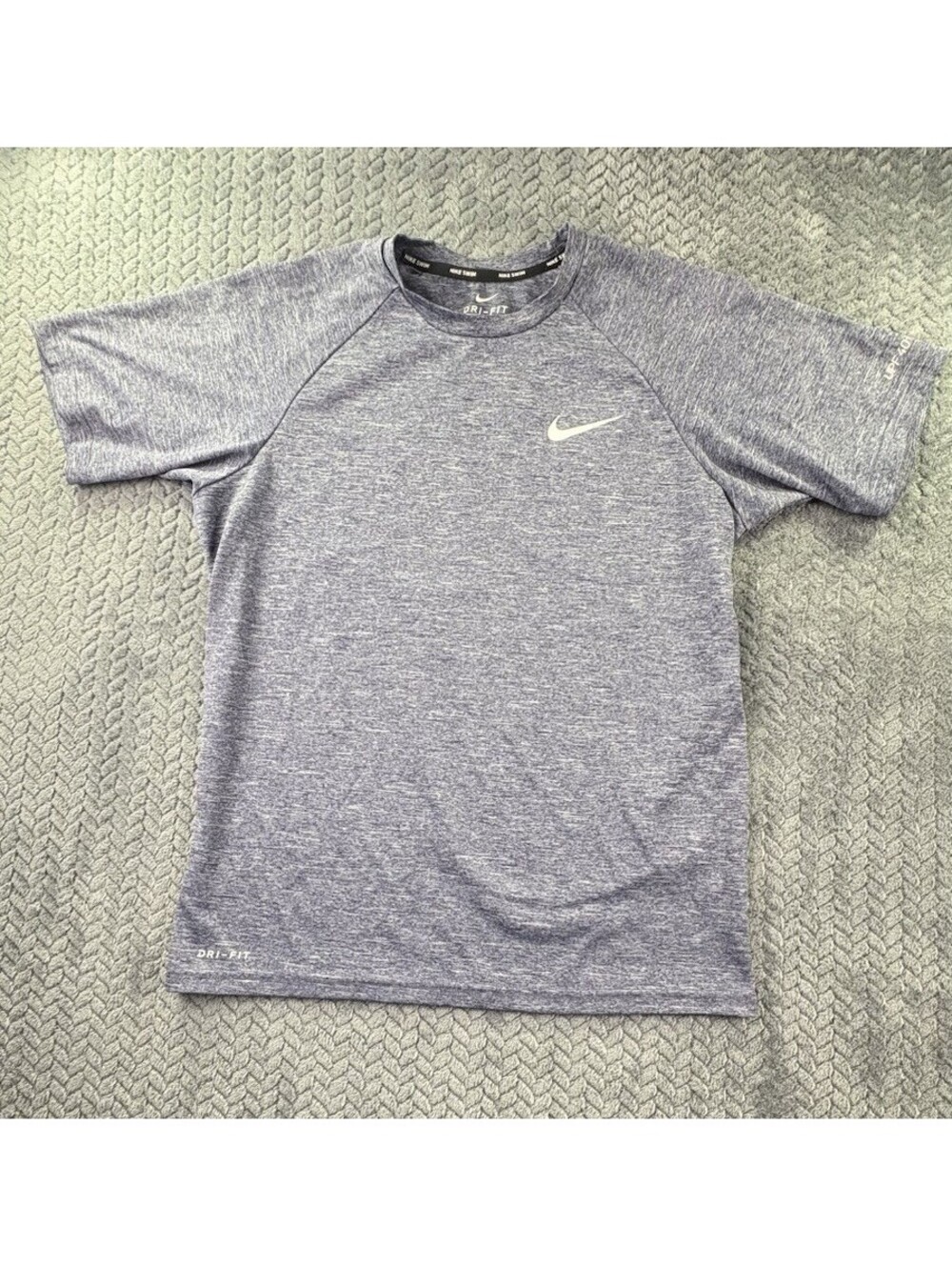 Nike Swim Dri-Fit Shirt Large  Heather Blue Short Sleeve UPF 40+ Pre-owned 0124